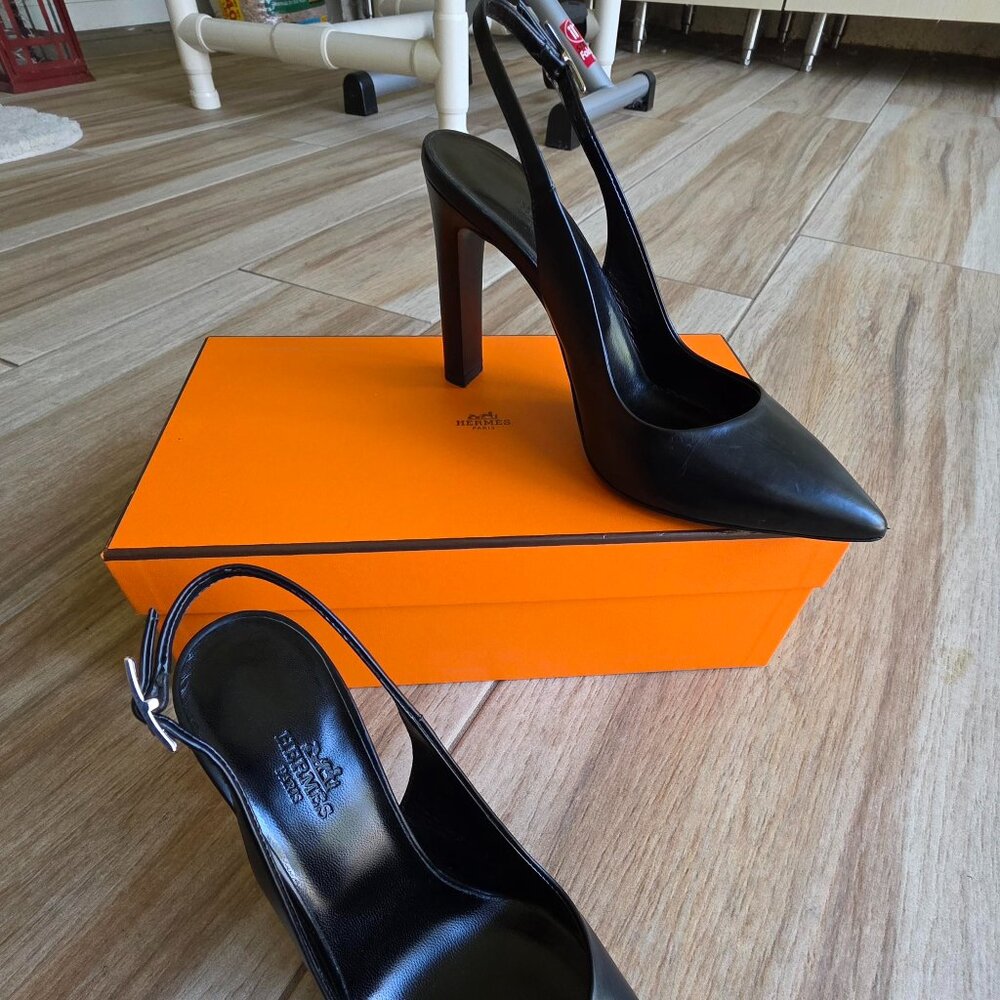 Hermes H Logo Black Leather Slingback Shoes Eur. 35 & Box - Picture 2 of 16